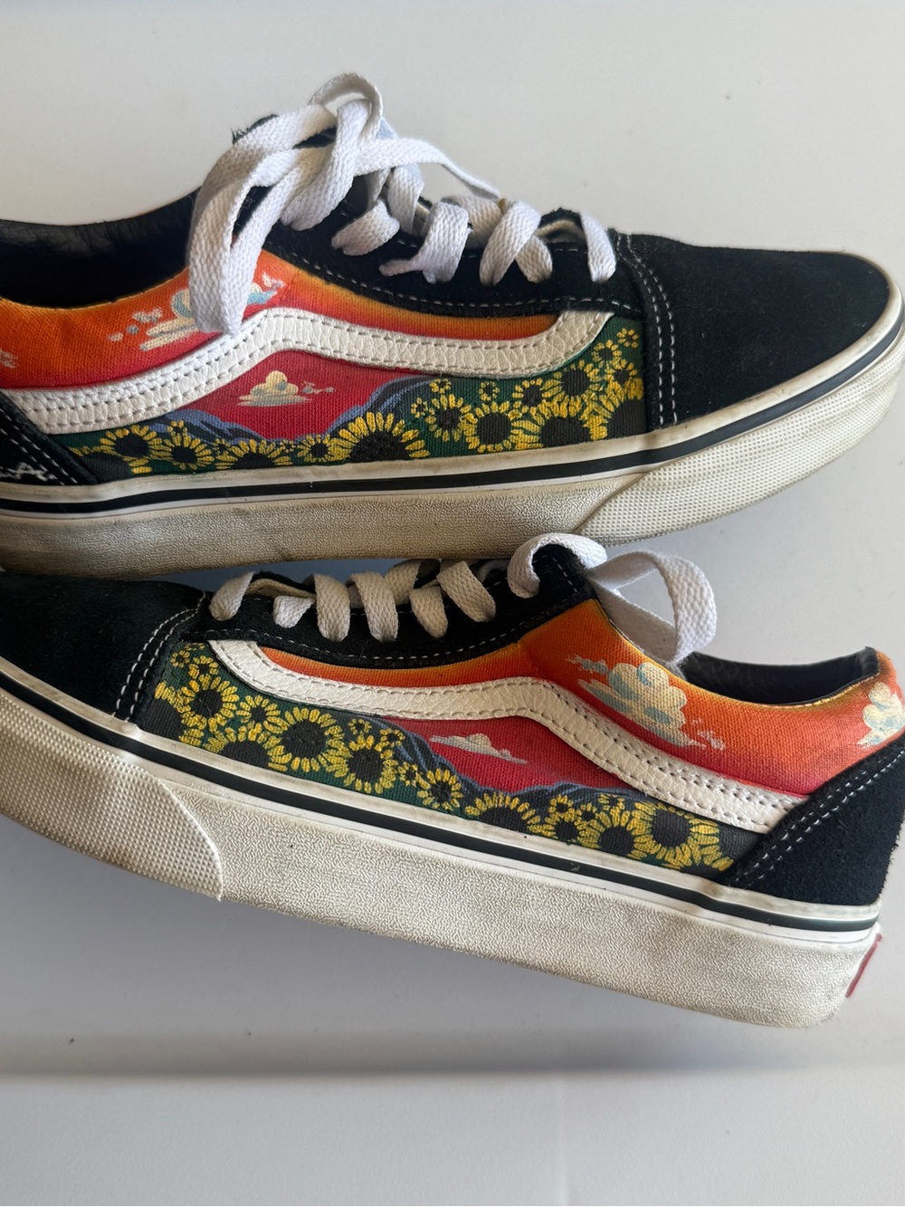 Vans Old Skool Sunflower Wave Sneakers - Black/Orange/Yellow/White M5/W6.5